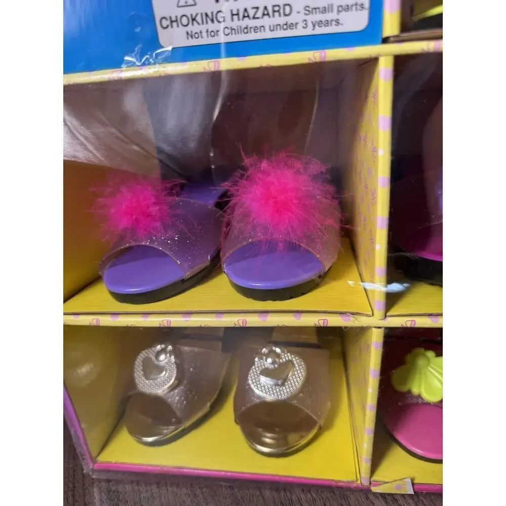 5 pair of dress up‎ shoes kids with carrying case 2pink, yellow, purple, clear